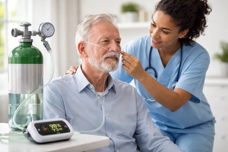 Pacient primind oxigenoterapie cu asistenta medicala